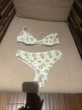Billabong White Bikini with Olive Green Floral Print